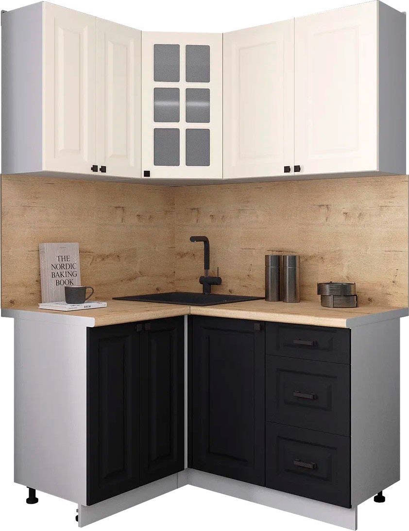 

Готовая кухня Интерлиния Мила Деко 1.2x1.4 (черный/белый/дуб бунратти)