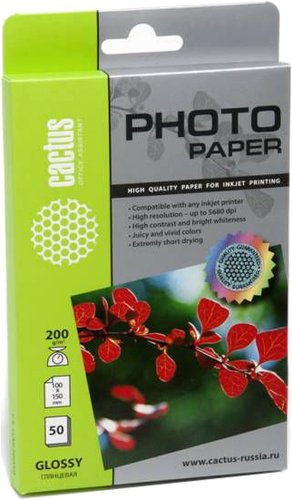 Фотобумага CACTUS Глянцевая 10x15 200 г/м2 50 листов [CS-GA620050E]