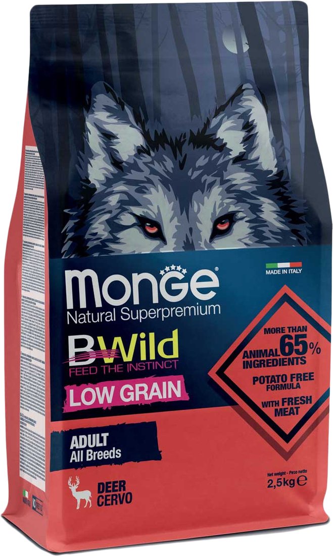 

Сухой корм для собак Monge BWild Low Grain All Breeds Adult Deer (для всех пород с мясом оленя) 2.5 кг