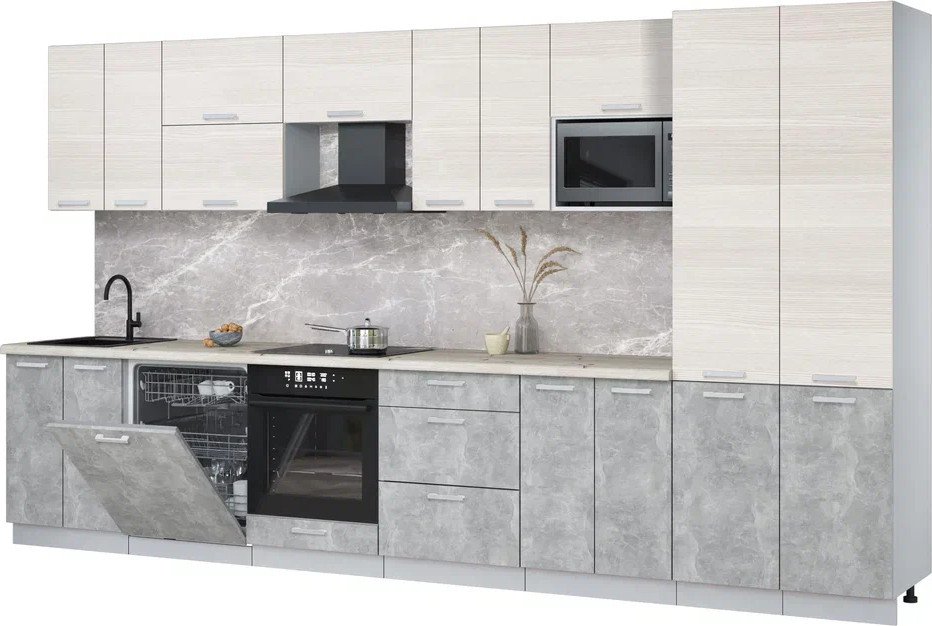 

Готовая кухня Интерлиния Мила Лайт 3.8-ПМ2 (вудлайн кремовый/бетон/бискайская сосна)