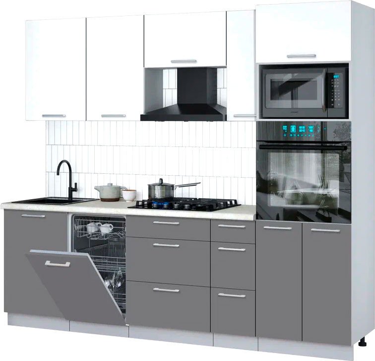 

Готовая кухня Интерлиния Мила Gloss 2.45-ПМ3 (серый/белый/опал светлый)