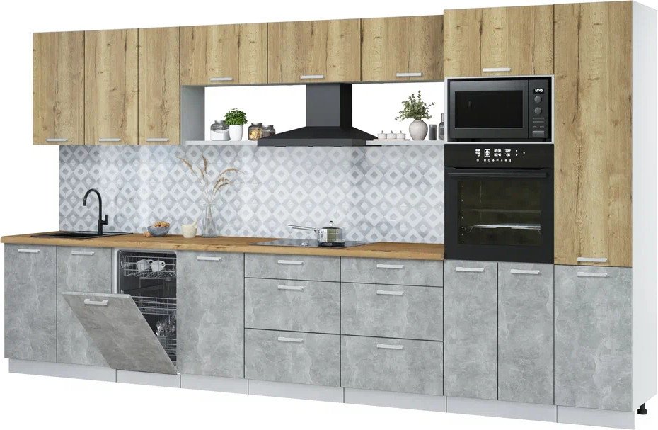 

Готовая кухня Интерлиния Мила Лайт 3.9-ПМ3 (дуб золотой/бетон/дуб бунратти)