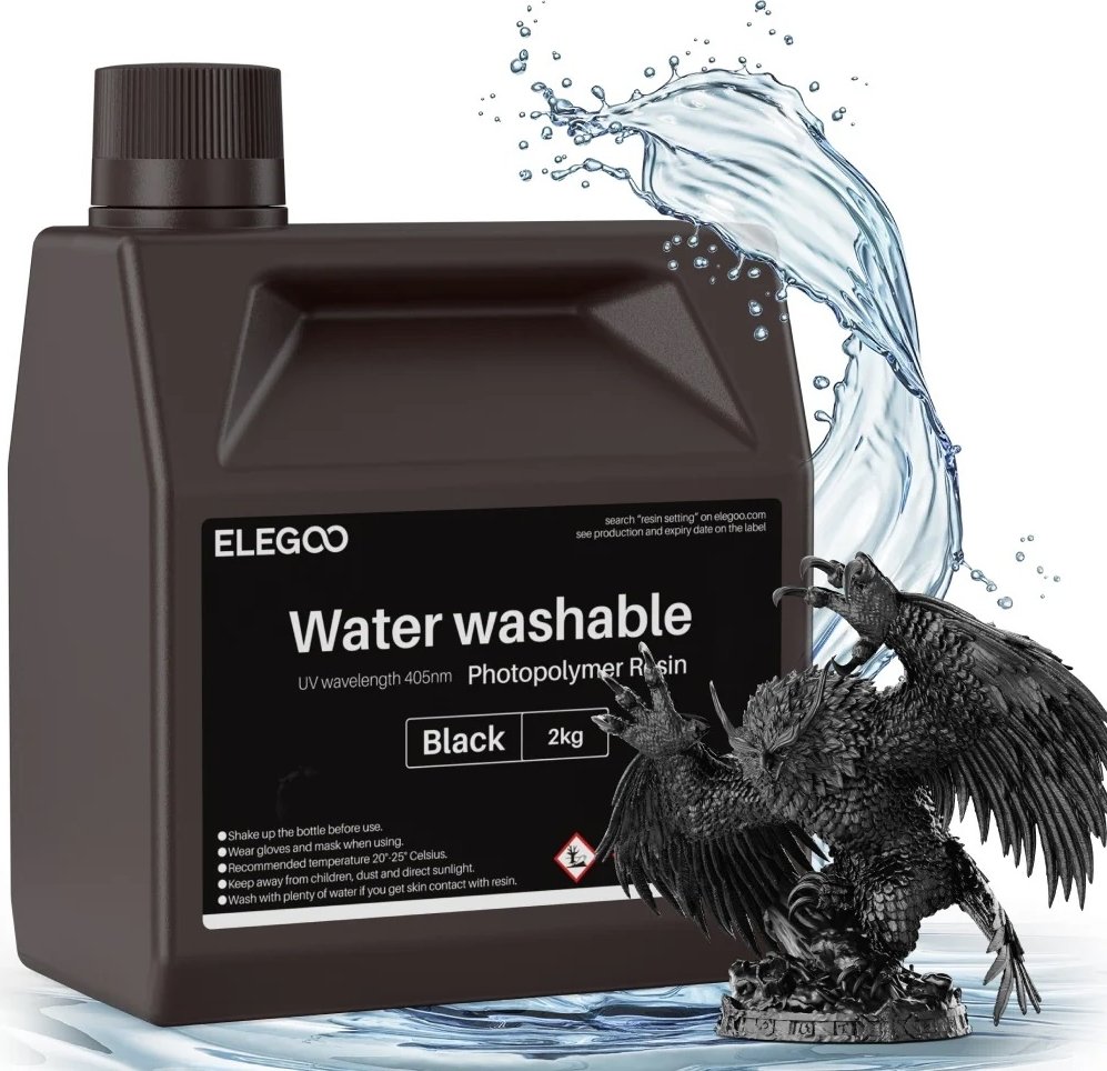 

Фотополимер Elegoo Water Washable 2кг (черный)