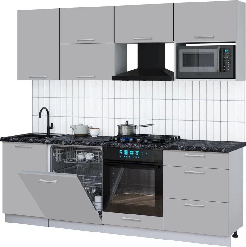 

Готовая кухня Интерлиния Мила Gloss 2.3-ПМ2 (грей/грей/кастилло темный)