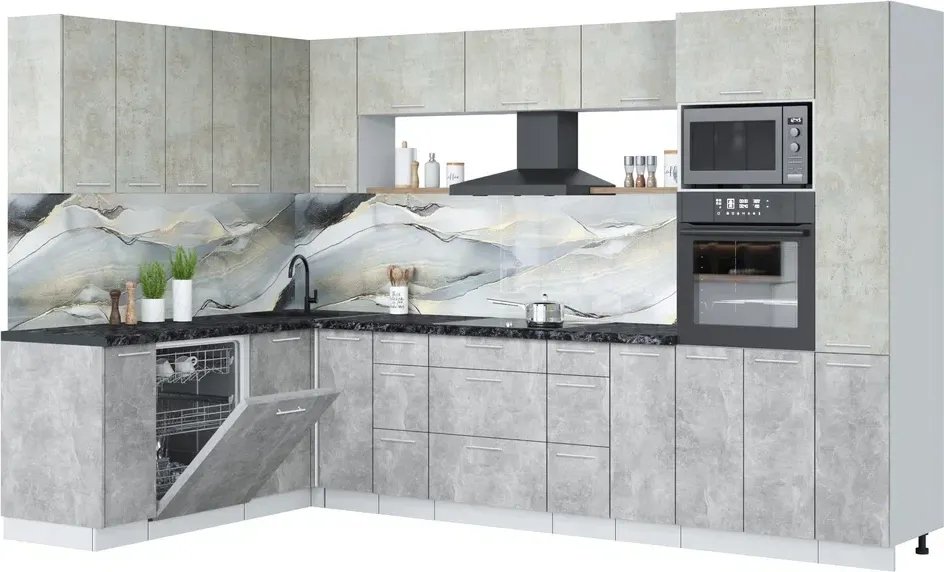 

Готовая кухня Интерлиния Мила Лайт 1.896х3.28 (бетон лайт/бетон/кастилло темный)