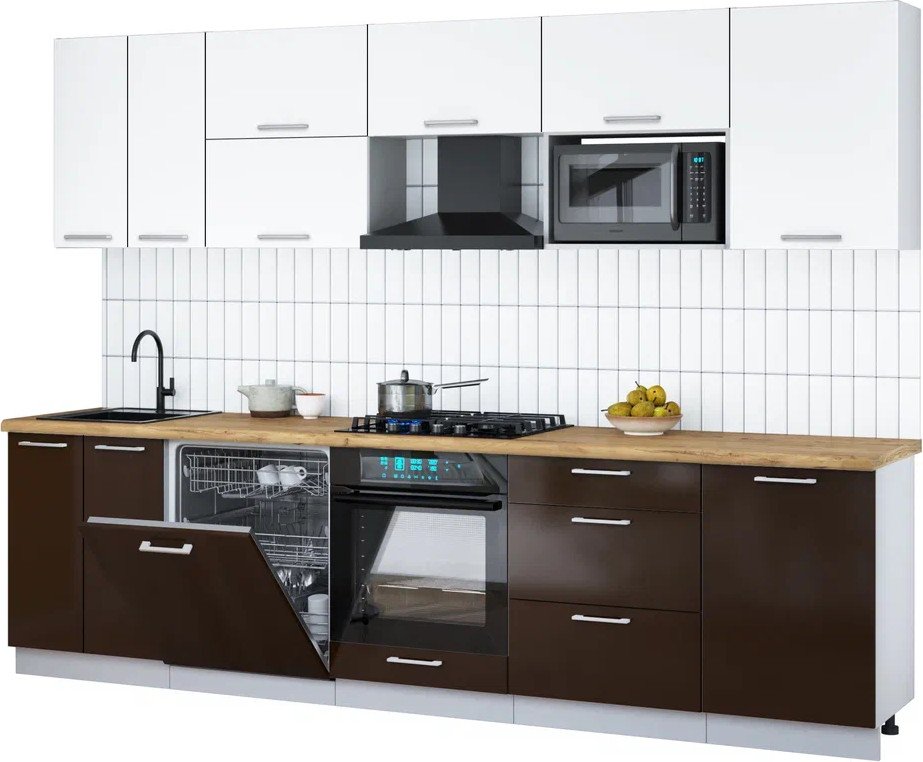 

Готовая кухня Интерлиния Мила Gloss 2.9-ПМ2 (шоколад глянец/белый/дуб бунратти)