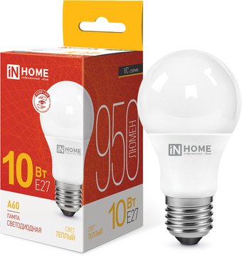 Светодиодная лампочка In Home LED-A60-VC 10Вт 230В Е27 3000К 950Лм 4690612020204
