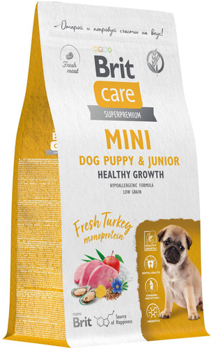 Сухой корм для собак Brit Care Mini Puppy&Junior Healthy Growth с индейкой 1.5 кг
