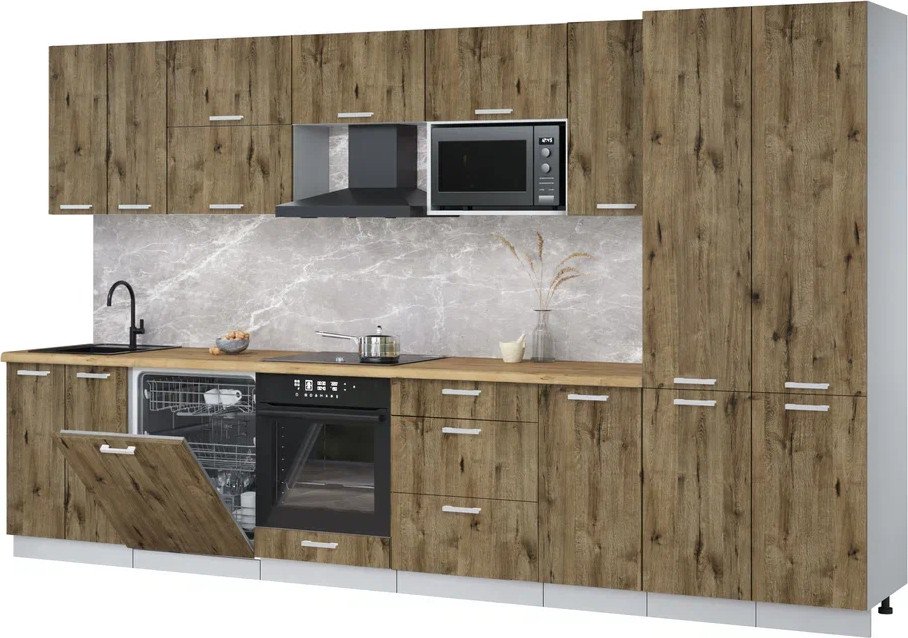 

Готовая кухня Интерлиния Мила Лайт 3.6-ПМ2 (дуб веллингтон/дуб веллингтон/дуб бунратти)