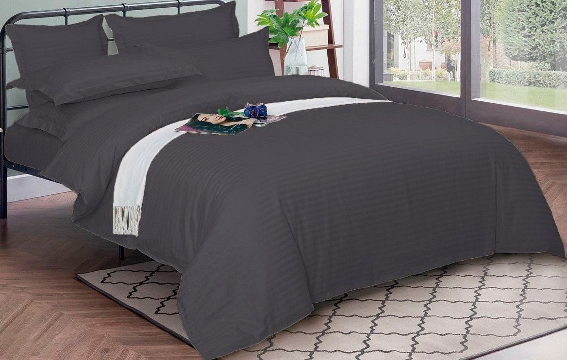 

2-спальный комплект постельного белья с евро простыней Pandora №2 Графит 2сп с европростыней (микрофибра-страйп)