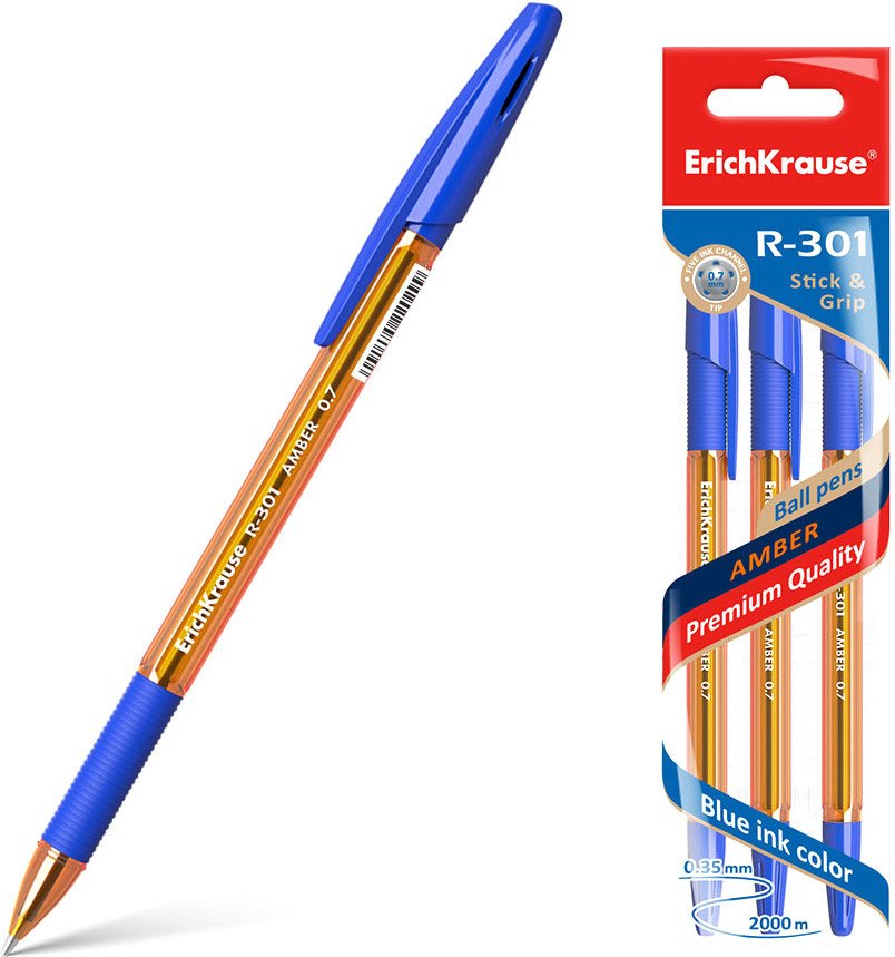 

Набор шариковых ручек Erich Krause R-301 Amber Stick&Grip синий 42748 (3 шт)