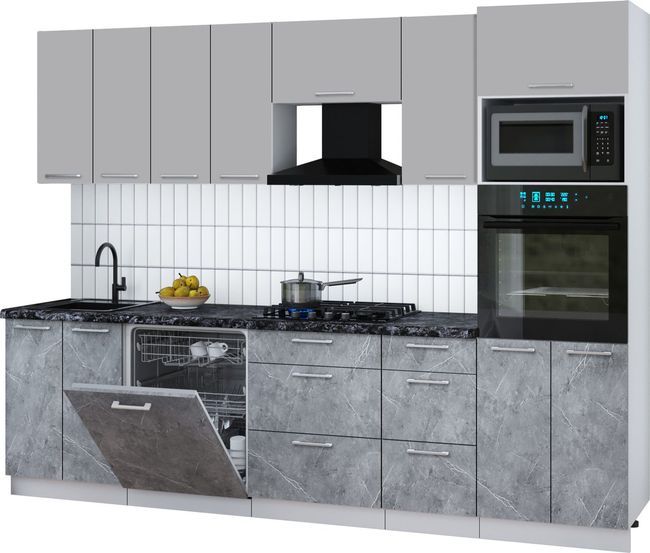 

Готовая кухня Интерлиния Мила Gloss 2.8-ПМ1 (керамика/грей/кастилло темный)