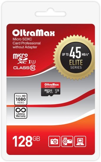

Карта памяти OltraMax Elite microSDXC 128GB OM128GCSDXC10UHS-1-ElU1 W