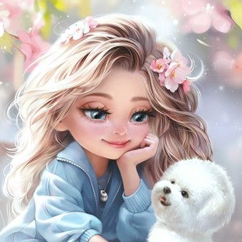 Алмазная мозаика  Феникс+ Блондинка с собачкой 71356