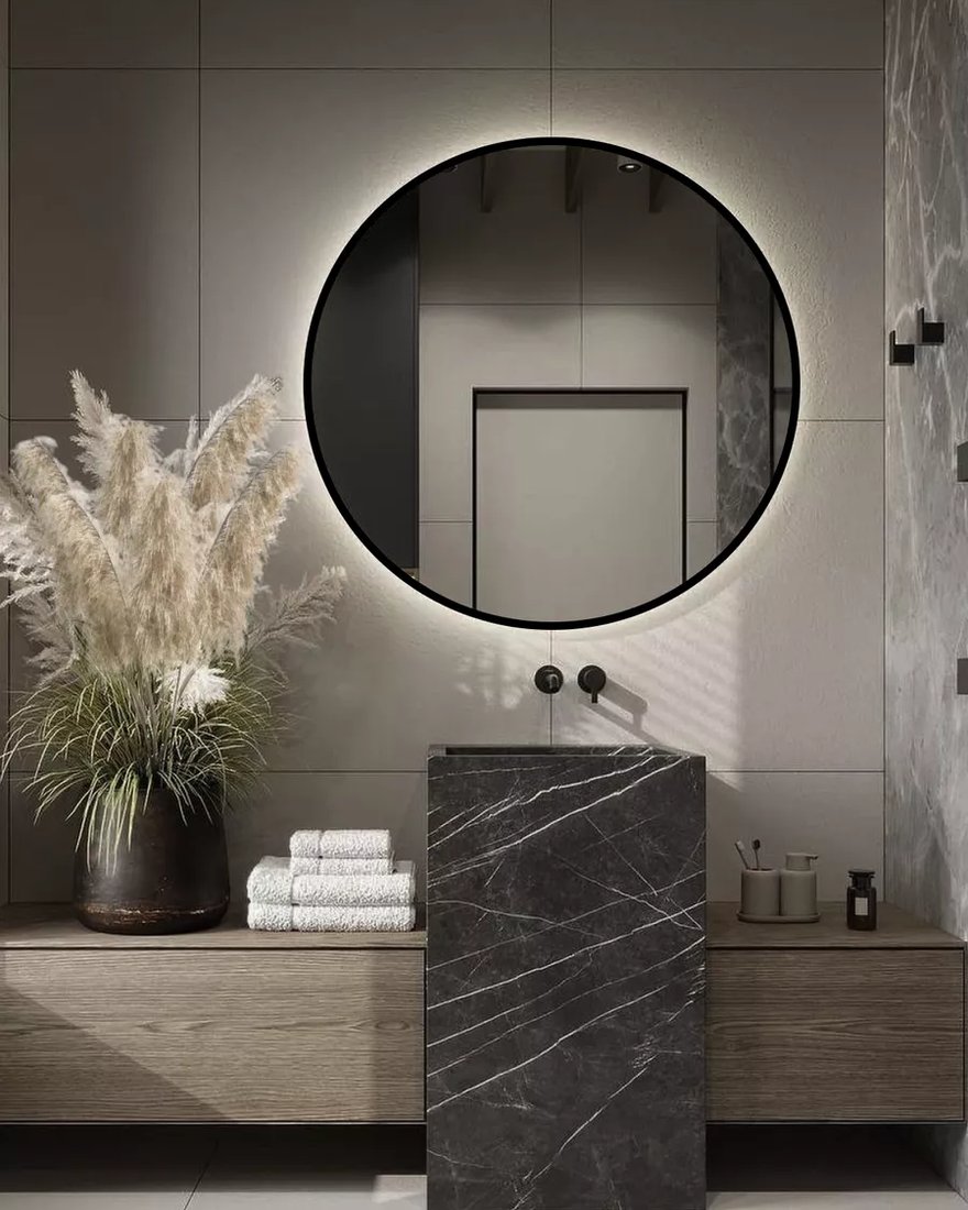 

Зеркало с подсветкой eMZe 90 LED.UV.90.90.CHE.MOTION (черный с УФ-окантовкой и подсветкой)