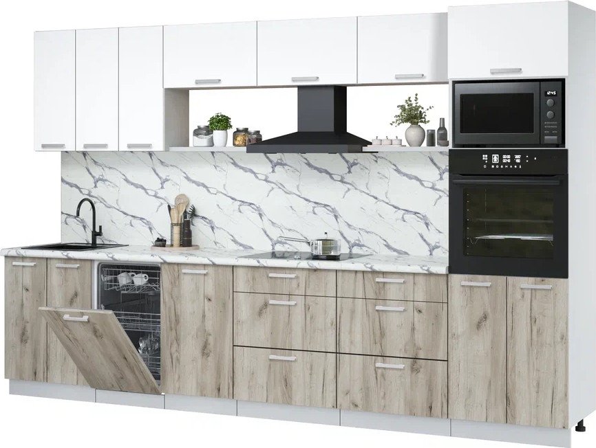 

Готовая кухня Интерлиния Мила Лайт 3.3-ПМ3 (белый платинум/дуб серый/белый гранит)