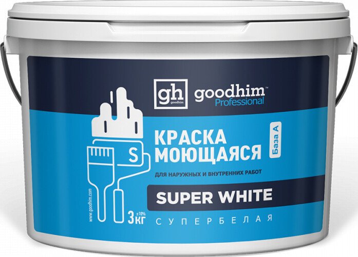 

Краска Goodhim S Стандарт моющаяся для светлых тонов База А 89328 14 кг