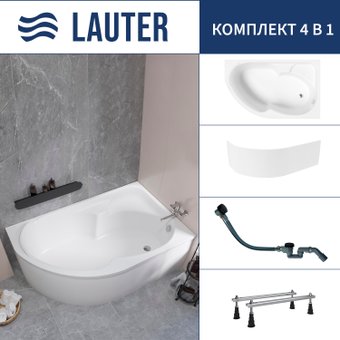 Ванна Lauter Geneva 170x105 2103170R (с ножками, лицевым экраном и сифоном 21Y32001 матовый черный)