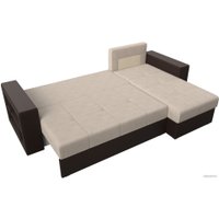 Угловой диван Лига диванов Дубай лайт правый 114194 (рогожка бежевый/экокожа коричневый)