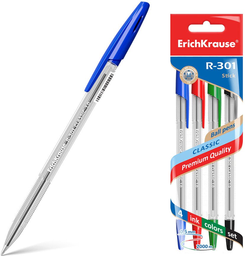 

Набор шариковых ручек Erich Krause R-301 Classic Stick ассорти 44593 (4 шт)