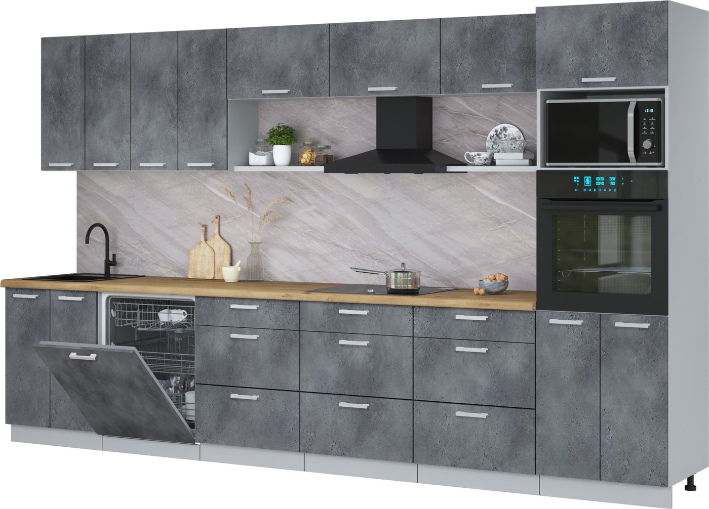 

Готовая кухня Интерлиния Мила Лайт 3.6-ПМ1-2 (бетон портленд/бетон портленд/дуб бунратти)