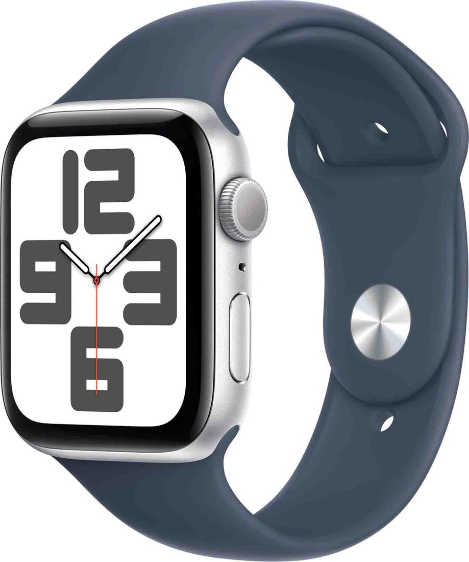 

Умные часы Apple Watch SE 2 44 мм (алюминиевый корпус, серебристый/грозовой синий, спортивный силиконовый ремешок S/M)