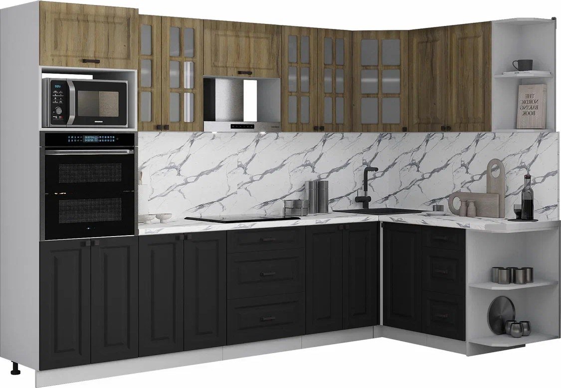 

Готовая кухня Интерлиния Мила Деко 1.68x3.0 PR (черный/дуб вотан/белый гранит)