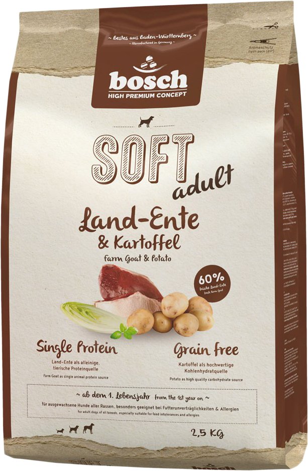 

Сухой корм для собак Bosch Soft Adult Land-Ente & Kartoffel (Утка с Картофелем) 2.5 кг
