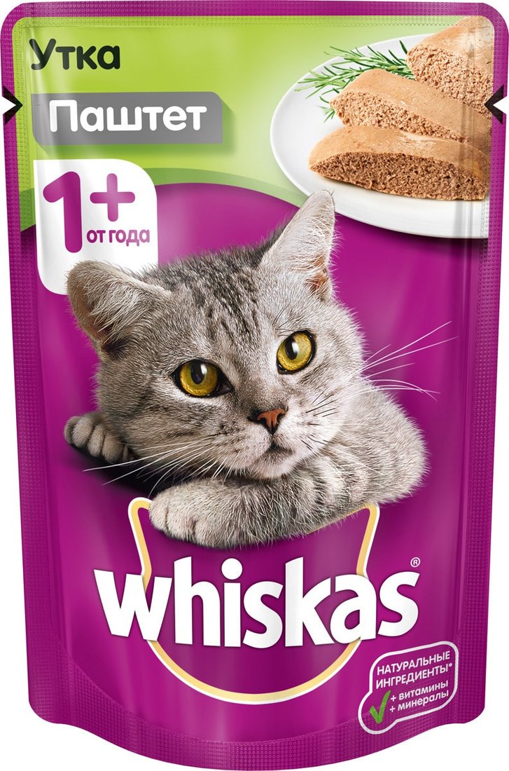 

Пресервы Whiskas паштет с уткой 0.085 кг