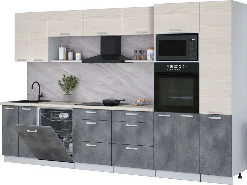 

Готовая кухня Интерлиния Мила Лайт 3.4-ПМ1 (вудлайн кремовый/бетон портленд/бискайская сосна)