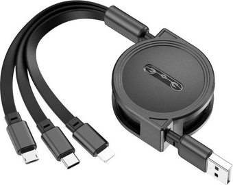 Кабель USBTOP USB Type-A - USB Type-C/Lightning/microUSB (1 м, черный, с боксом для скрутки)