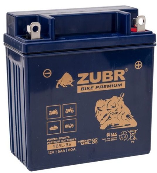 

Мотоциклетный аккумулятор Zubr Premium YB5L-BS R+ (5 А·ч)