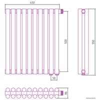 Стальной трубчатый радиатор Сунержа Эстет-11 EU50 500х450 10 секций (белый)