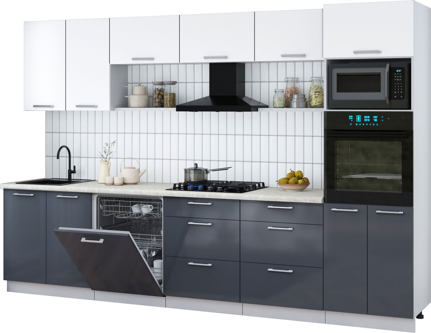 

Готовая кухня Интерлиния Мила Gloss 3.2-ПМ1 (асфальт глянец/белый/опал светлый)