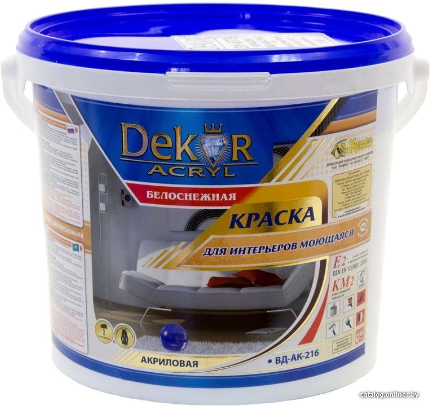 Краска Dekor ВД-АК-216 для интерьеров моющаяся (белоснежный, 7 кг)