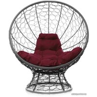 Кресло M-Group Кокос на подставке 11590302 (серый ротанг/бордовая подушка)