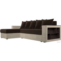 Угловой диван Лига диванов Дубай лайт левый (микровельвет коричневый/бежевый)
