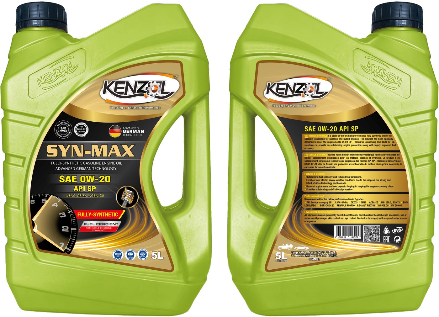 

Моторное масло Kenzol Syn-Max SAE 0W-20 API SP Dexos 1 5л