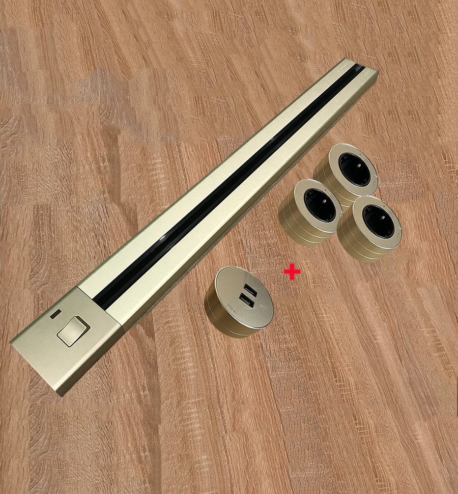 

Трековая розетка AVEL шинопровод 100 см + 3 розетки + 1 USB (золотистый)