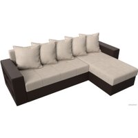 Угловой диван Лига диванов Дубай лайт правый 114194 (рогожка бежевый/экокожа коричневый)