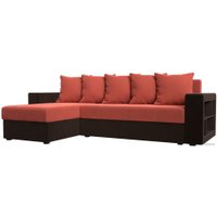Угловой диван Лига диванов Дубай лайт левый (микровельвет коралловый/коричневый)