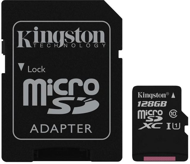 

Карта памяти Kingston microSDXC UHS-I (Class 10) 128GB + адаптер [SDC10G2/128GB]