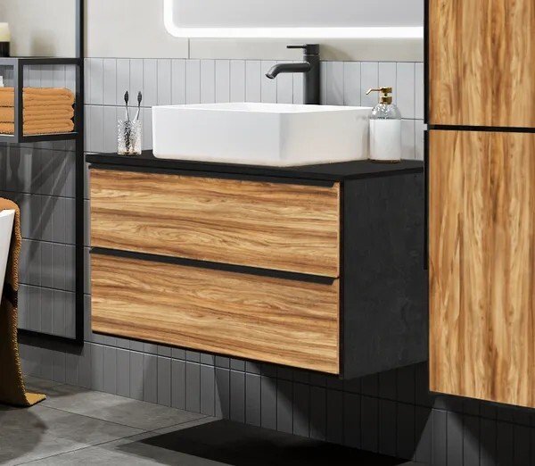 

Runo Тумба под умывальник Мальта 85 (подвесная, дуб/черный)