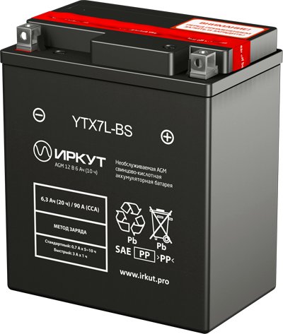 

Мотоциклетный аккумулятор Иркут YTX7L-BS (6 А·ч)