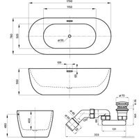 Ванна Wellsee Chic Riviera 170x76 202010446 (отдельностоящая ванна белый глянец с худ. изображением, экран, ножки, сифон-автомат хром)