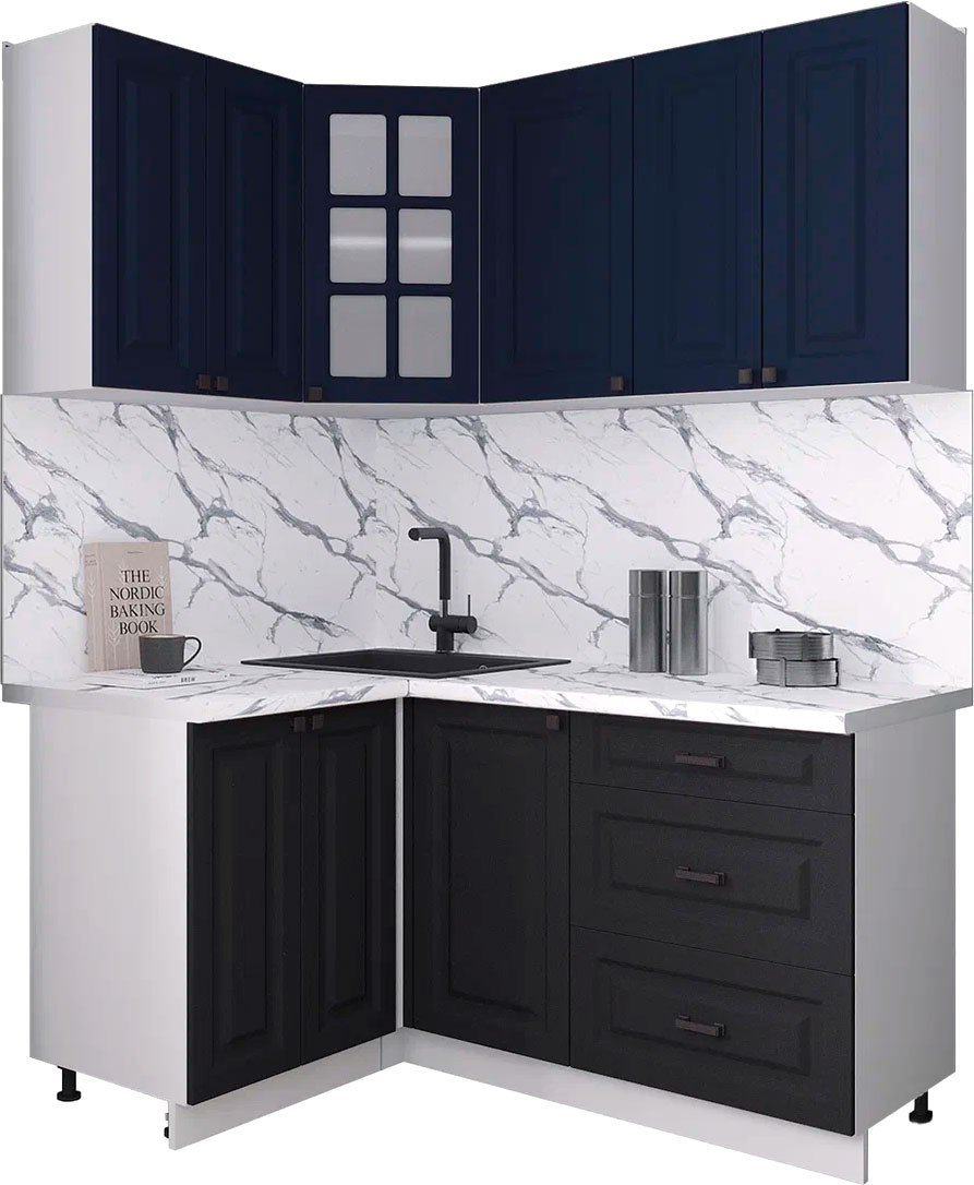 

Готовая кухня Интерлиния Мила Деко 1.2x1.6 (черный/индиго/белый гранит)