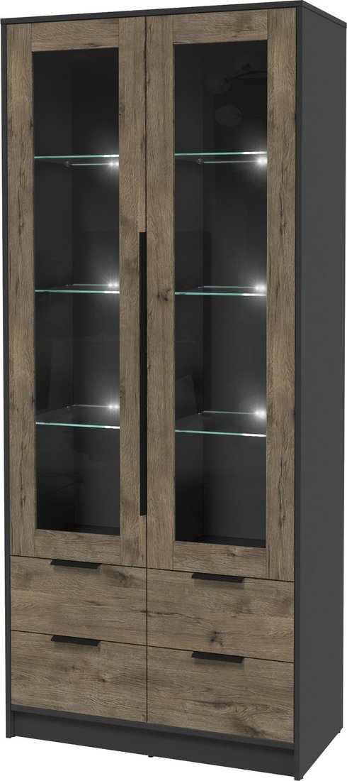 

Шкаф-витрина Интерлиния Концепт КТ-ШВ2 с подсветкой (дуб веллингтон/антрацит)