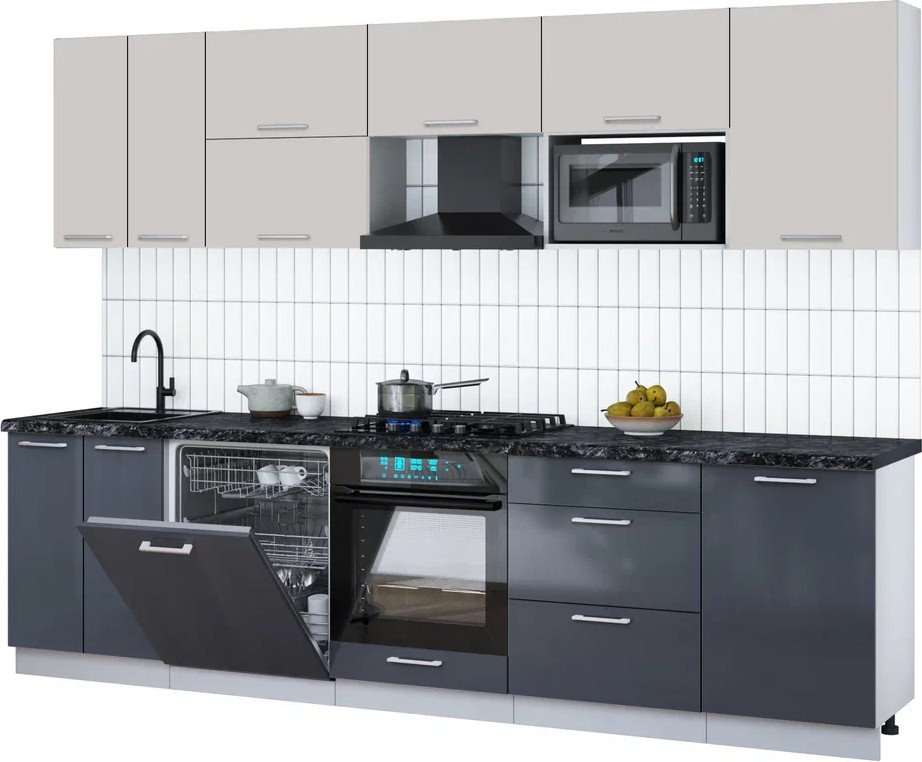 

Готовая кухня Интерлиния Мила Gloss 2.9-ПМ2 (асфальт глянец/кашемир/кастилло темный)