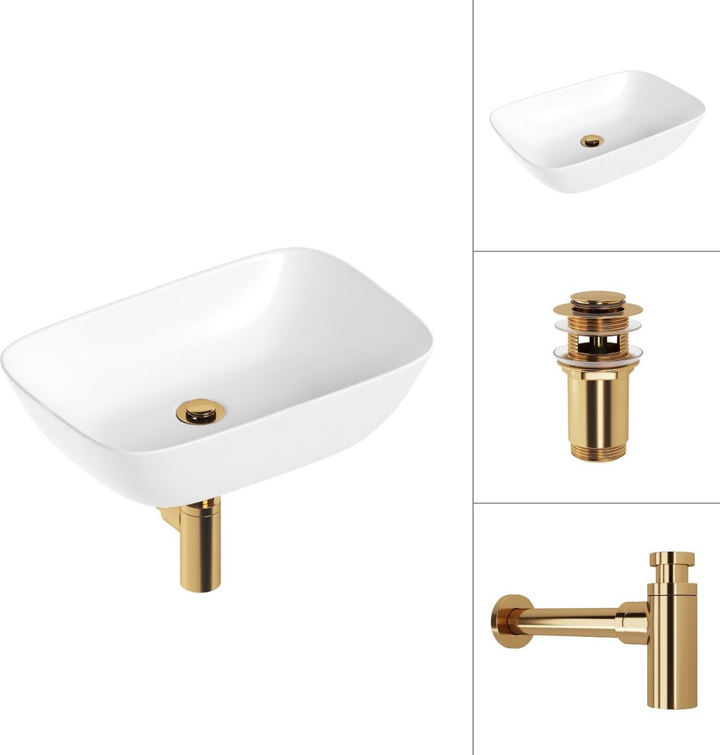 

Умывальник Lauter 21454 + клапан 21190G + сифон 21635G (золото)