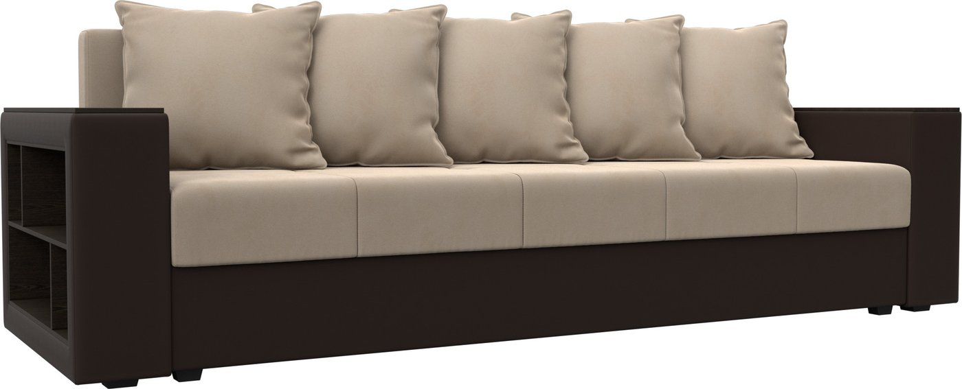 

Диван Лига диванов Дубай Лайт полки слева 114425L (велюр бежевый/экокожа коричневый)